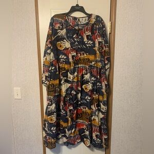 Red Blue White Yellow dress Maxi length. Size XXL. With pockets